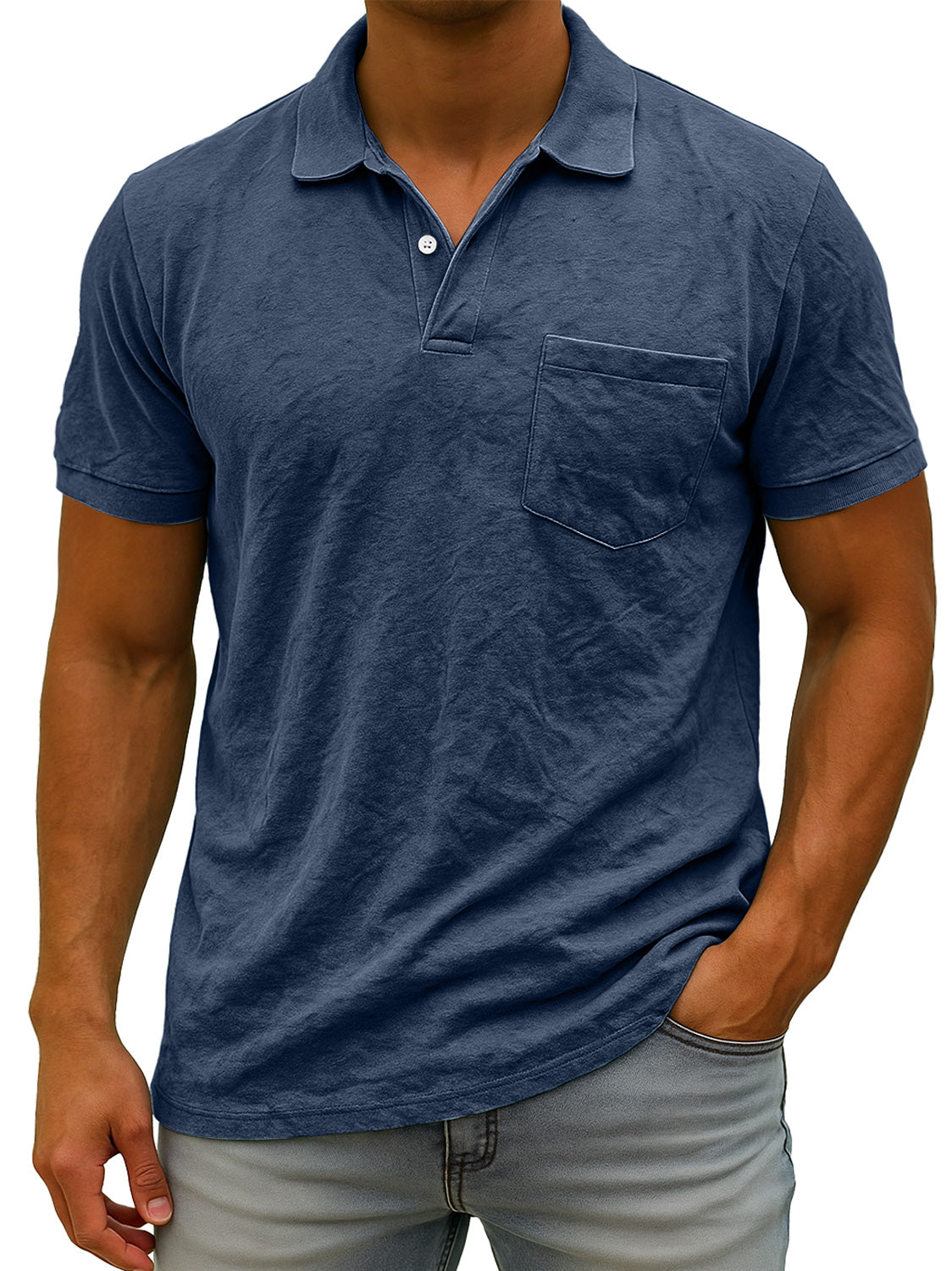 Men's Daily Suede Casual Lapel Pocket Comfort Short Sleeve POLO Shirt