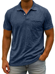 Men's Daily Suede Casual Lapel Pocket Comfort Short Sleeve POLO Shirt