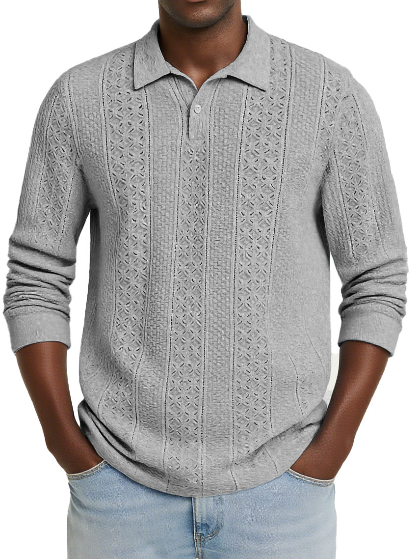 Men's Stylish Casual Jacquard Long-sleeved Lapel Polo Shirt 