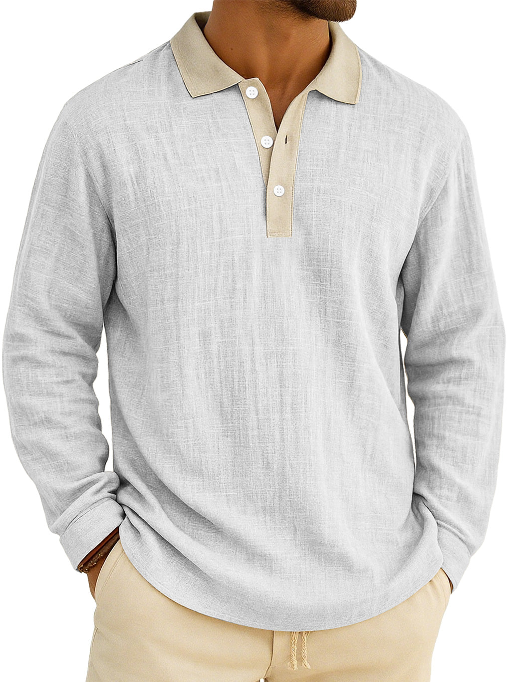 Men's Retro Everyday Colorblock Lapel Button Comfort Long Sleeve Polo Shirt