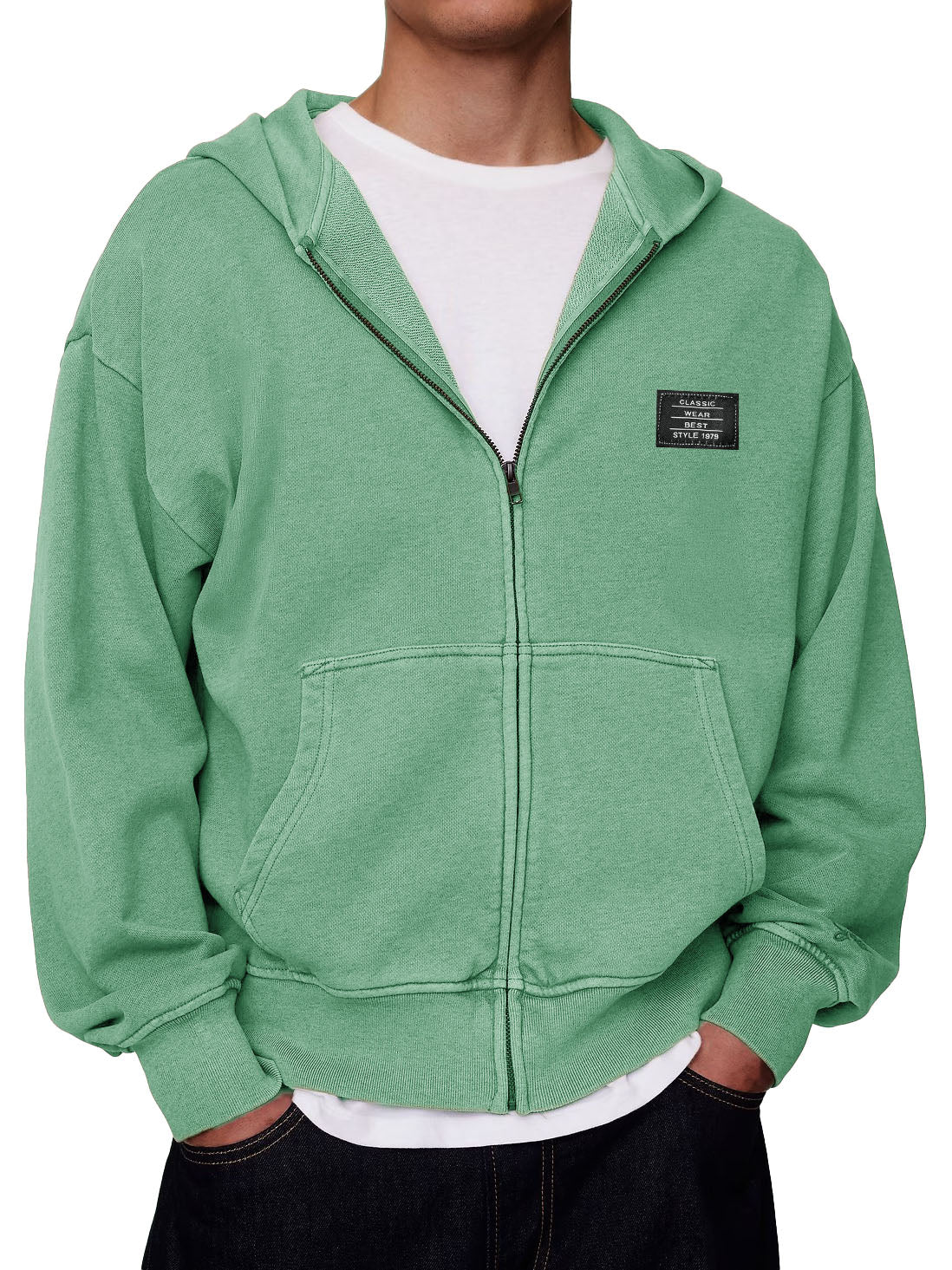 Men's Stylish Retro Outdoor Loose-fitting Embroidered Logo Pocket Long-sleeved Zip-up Hooded Sweatshirt