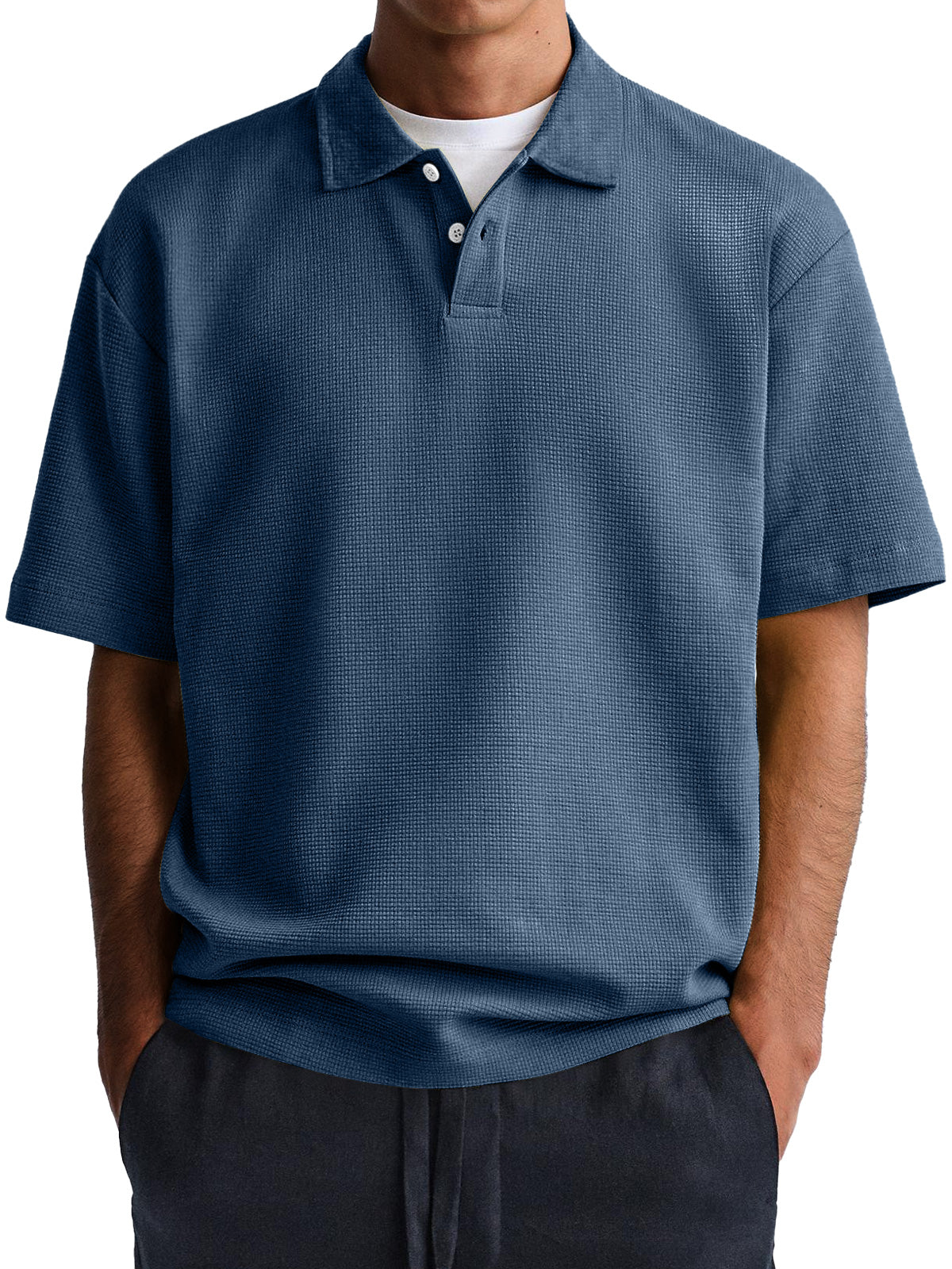 Men's Waffle Casual Lapel Button Down Short Sleeve POLO Shirt