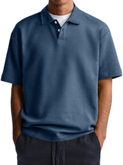 Men's Waffle Casual Lapel Button Down Short Sleeve POLO Shirt