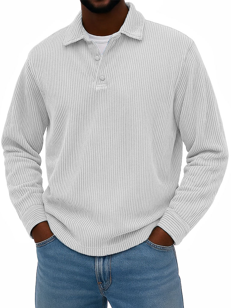 Men's Stylish Casual Corduroy Lapel Long-sleeved Polo Shirt 