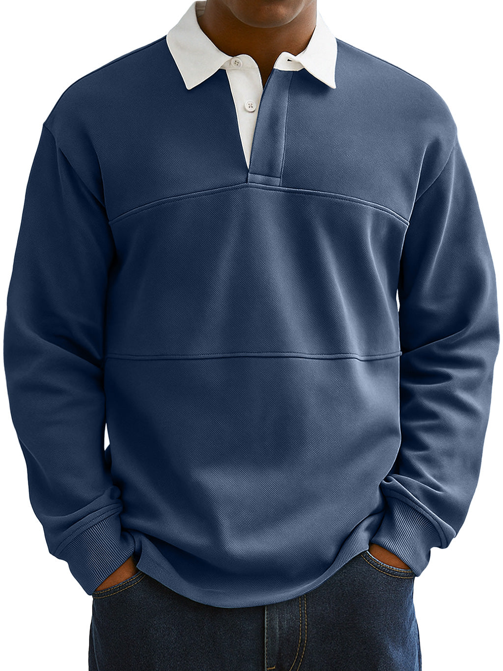 Men's Fashionable Everyday Colorblock Lapel Button Loose Casual Long-sleeved Polo Shirt