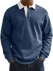 Men's Fashionable Everyday Colorblock Lapel Button Loose Casual Long-sleeved Polo Shirt