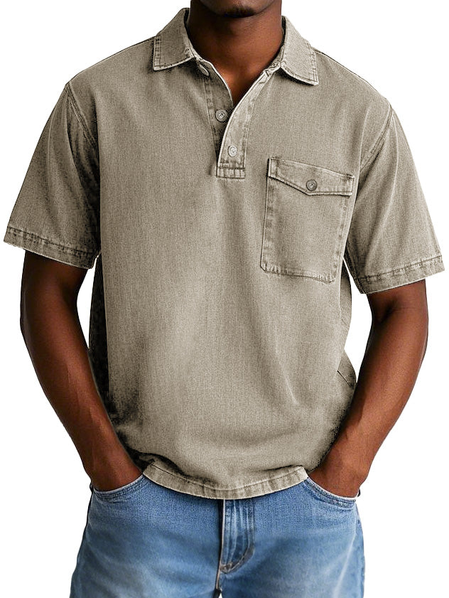 Men's Fashion Casual Retro Workwear Lapel Pocket Polo Shirt