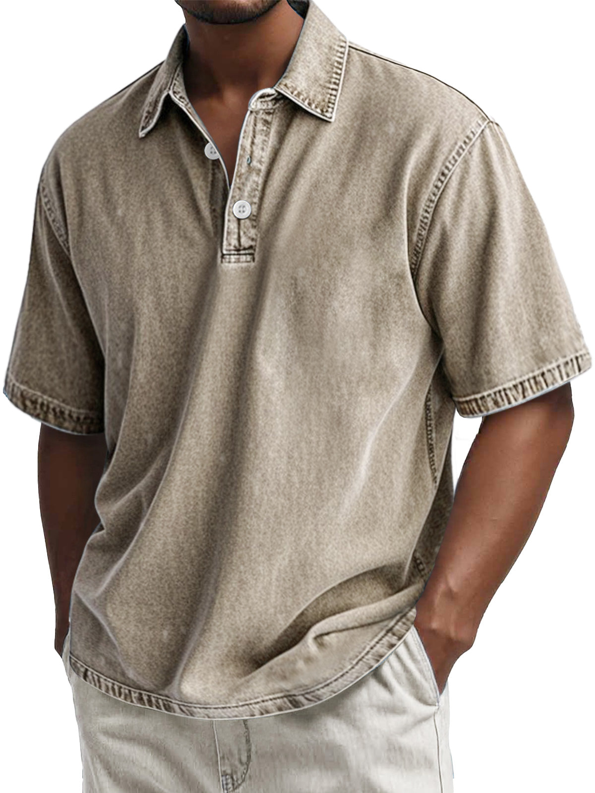 Men's Retro Cotton Washed Casual Lapel Short Sleeve POLO Shirt