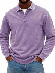 Men's Wear Fashionable Casual Daily Two-layer Placket Design Lapel Long-sleeved Polo Shirt 