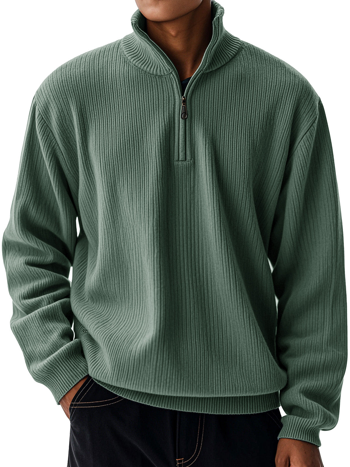 Men's Casual Loose Zipper Stand-neck Long-sleeved Sweater