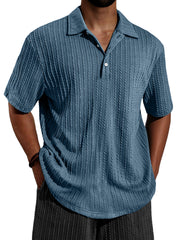 Men's Daily Jacquard Texture Casual Lapel Button Short-sleeved Polo Shirt