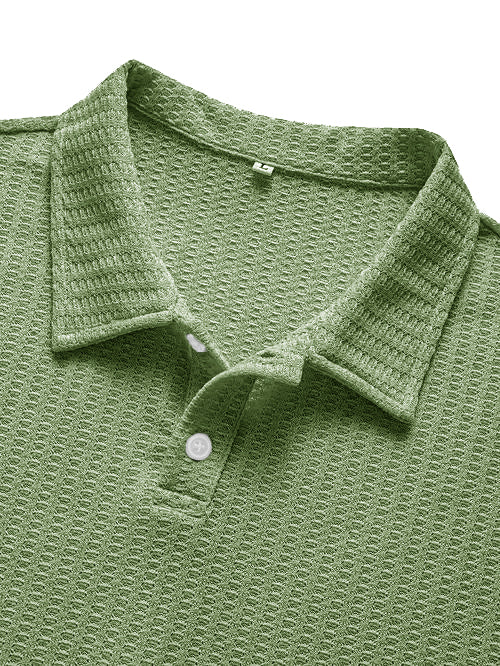 Men's Fashionable Retro Waffle Fabric Short Sleeve Polo Shirt