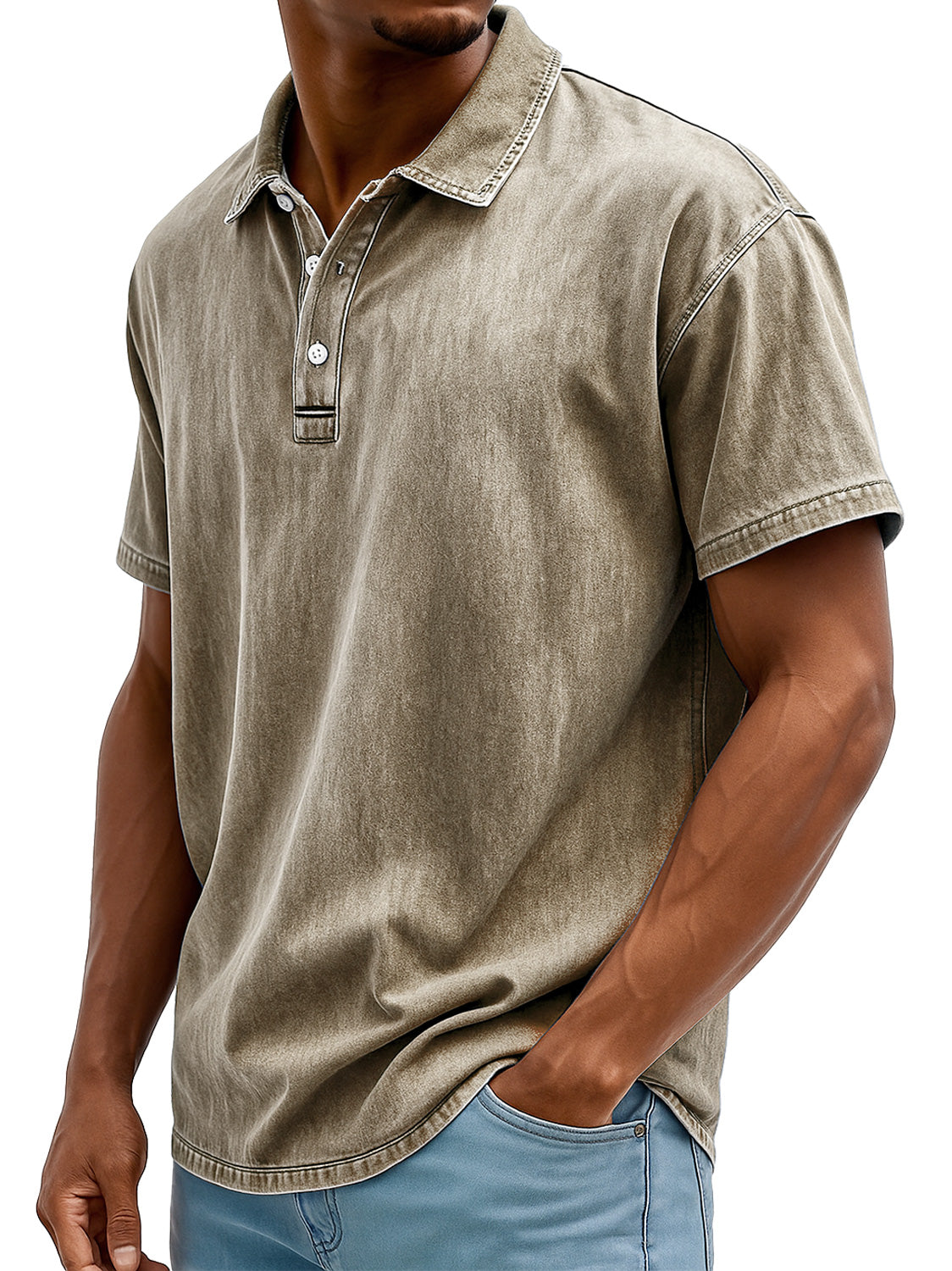 Men's Retro Lapel Button Down Daily Casual Solid Color Short-sleeved Polo Shirt