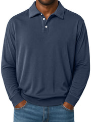 Men's Daily Lapel Button-down Comfortable Loose Casual Long-sleeved Polo Shirt