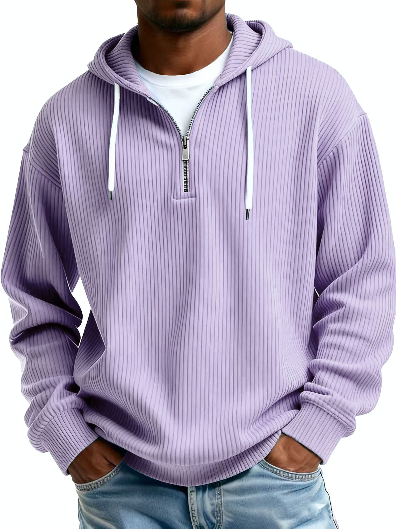 Men's Clothing Fashionable Casual Pit Strip Fabric Zipper Pockets Long-sleeved Sweatshirt 