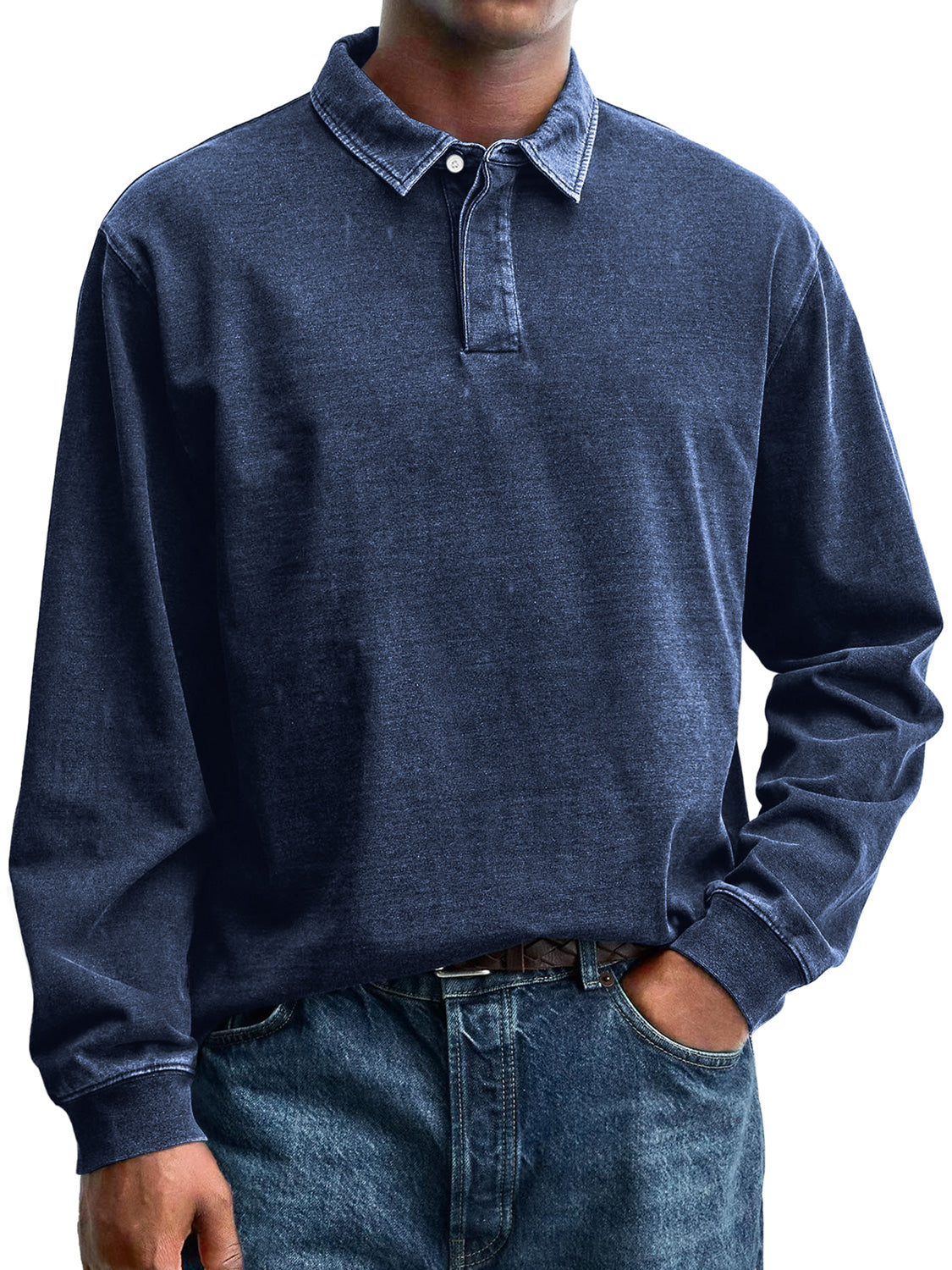 Men's Retro Everyday Lapel Button Casual Long Sleeve Polo Shirt