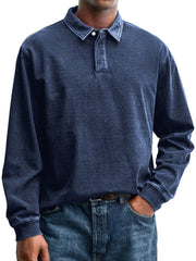 Men's Retro Everyday Lapel Button Casual Long Sleeve Polo Shirt
