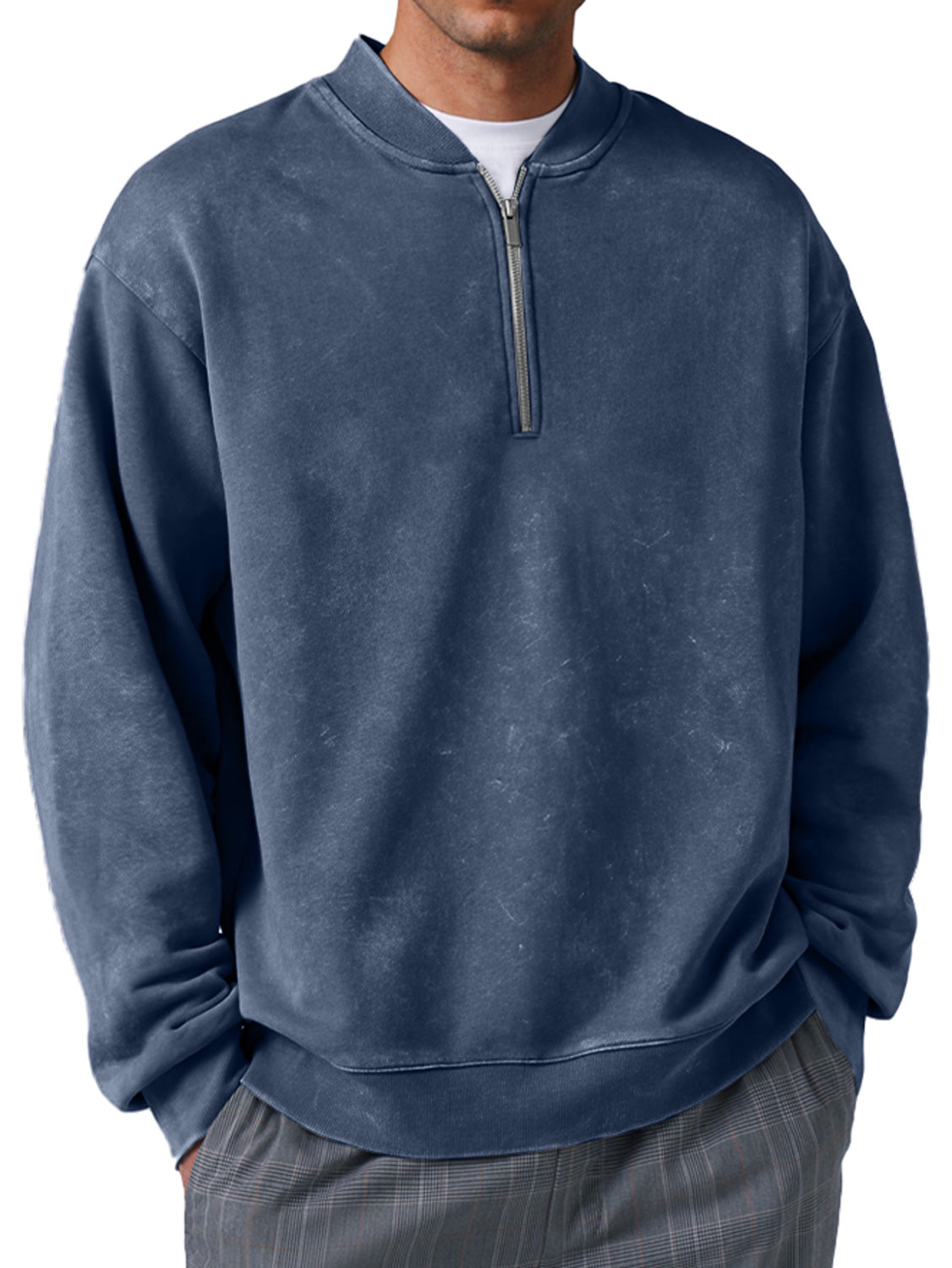 Men's Retro Everyday Baseball Collar Zipper Distressed Comfortable Sweatshirt