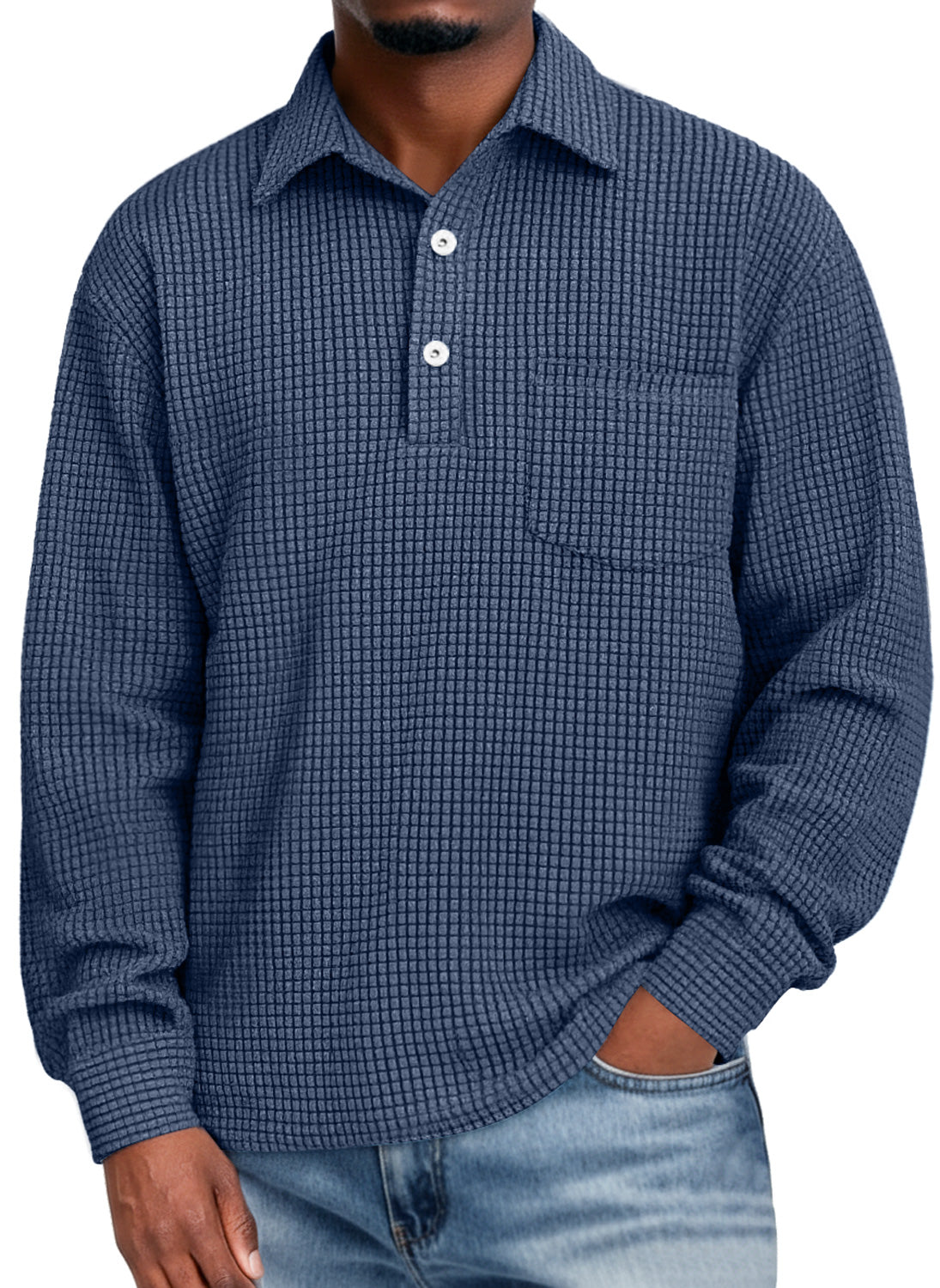 Men's Everyday Corduroy Corn Plaid Lapel Button-down Casual Pocket Long-sleeved Polo Shirt