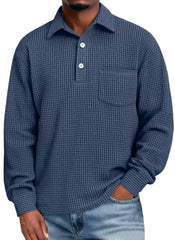 Men's Everyday Corduroy Corn Plaid Lapel Button-down Casual Pocket Long-sleeved Polo Shirt