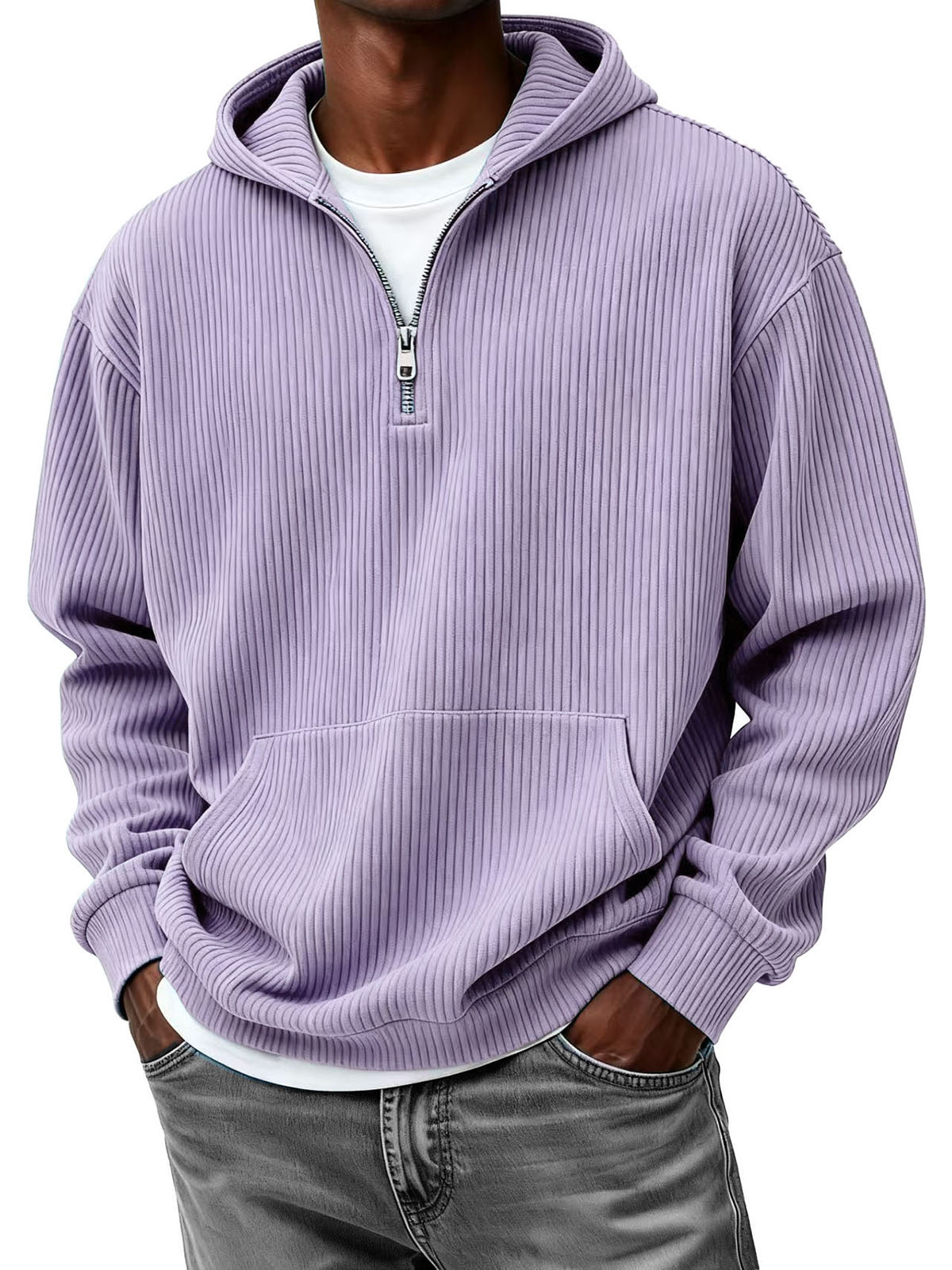 Men's Clothing Fashionable Casual Pit Strip Fabric Zipper Pockets Hooded Long-sleeved Sweatshirt 