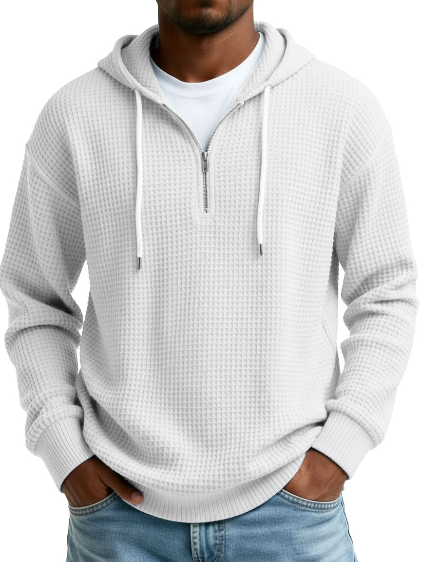 Men's Wear Fashionable Casual Waffle Fabric Semi-zipper Hooded Hooded Hoodie 