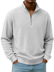 Simple Everyday Waffle Stand-up Collar Zipper Casual Long-sleeved T-shirt