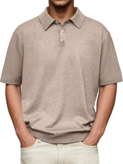 Men's Daily Lapel Button Casual Solid Color Comfortable Short-sleeved Polo Shirt