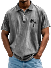 Men's Retro Lapel Coconut Tree Printed Casual Short Sleeve POLO Shirt