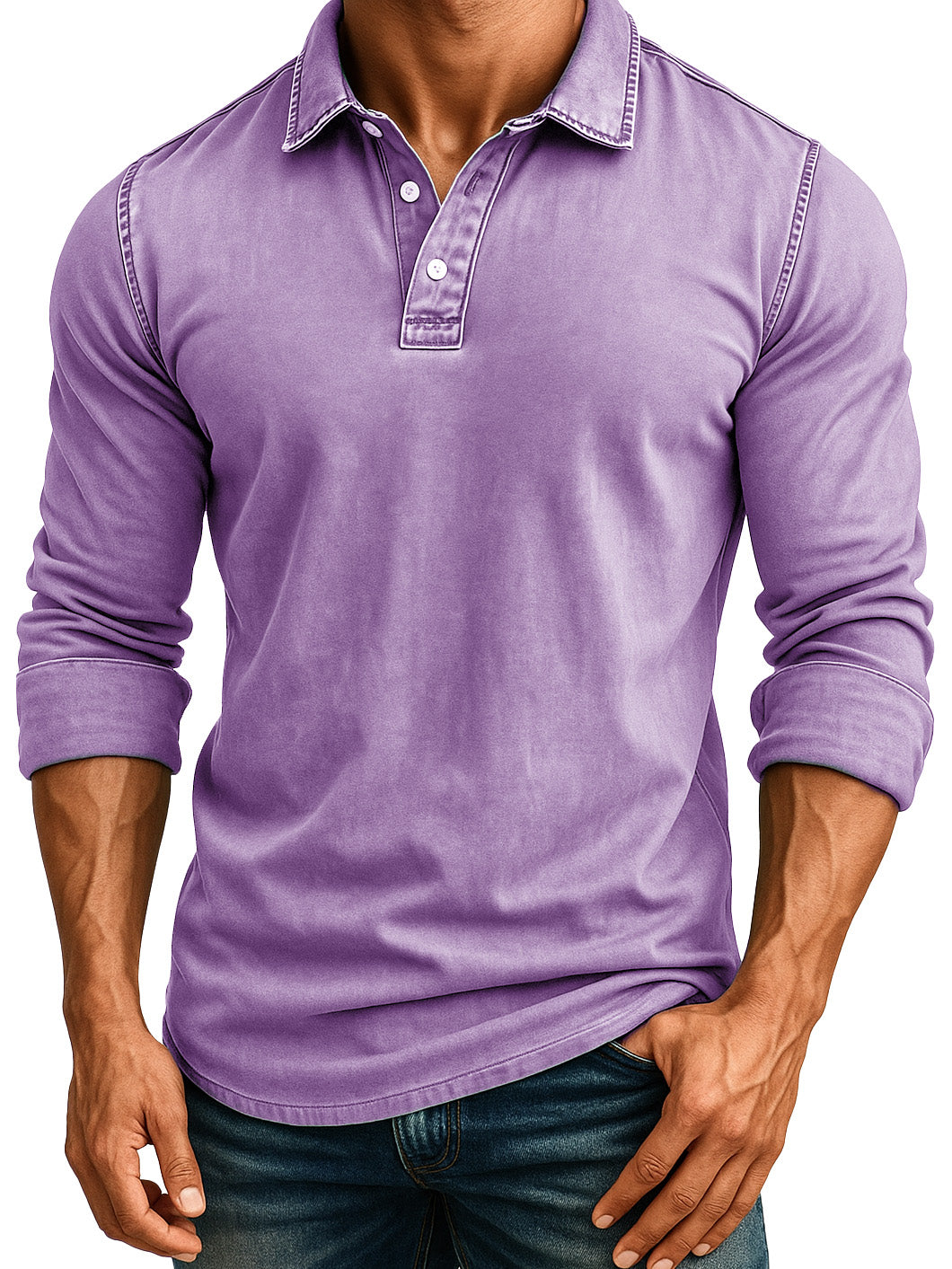 Men's Retro Fashion Distressed Lapel Long-sleeved Polo Shirt