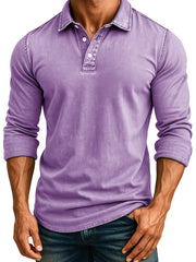 Men's Retro Fashion Distressed Lapel Long-sleeved Polo Shirt