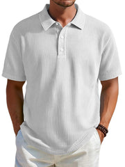 Men's Daily Ribbed Lapel Button Casual Solid Color Short-sleeved Polo Shirt