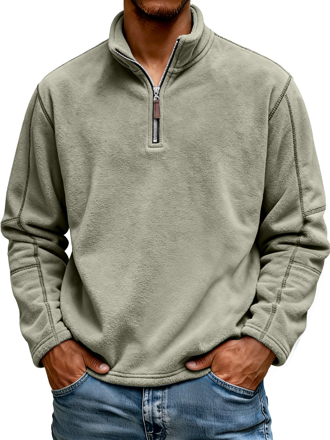 Men's Fashion Polar Fleece Stand Collar Zipper Casual Sweatshirt