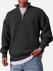 Men's Casual Fashion Loose Zipper Stand Collar Solid Color Sweater