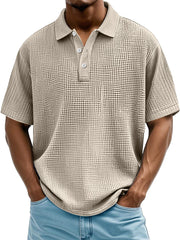 Men's Daily Casual Waffle Texture Solid Color Loose Short-sleeved Polo Shirt