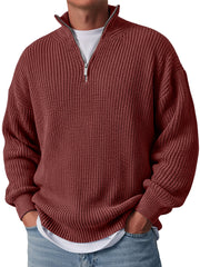 Men's Simple Casual Loose Stand Collar Zipper Solid Color Sweater