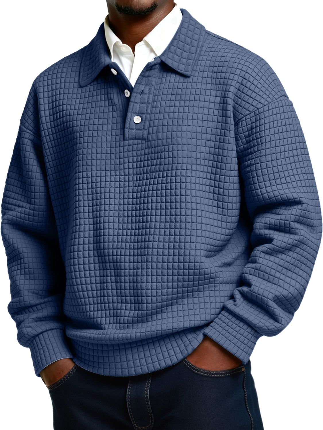 Men's Daily Small Plaid Lapel Button Casual Long-sleeved Polo Shirt