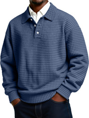 Men's Daily Small Plaid Lapel Button Casual Long-sleeved Polo Shirt