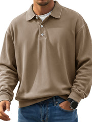  Men's Stylish Retro Lapel Long-sleeved Polo Shirt
