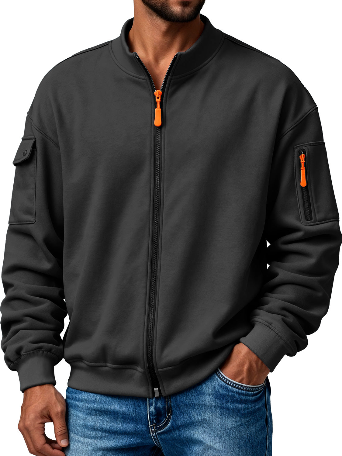 Men's Multi-Pocket Stand Collar Zipper Casual Jacket