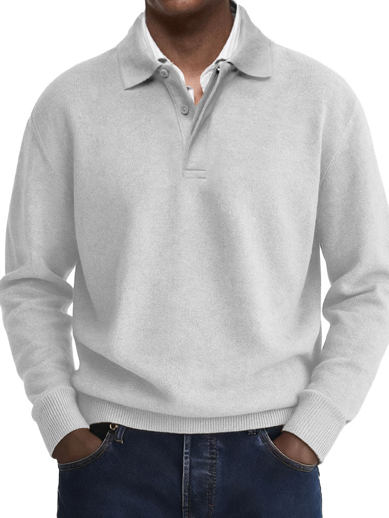  Men's Stylish Casual Retro Two-layer Placket Lapel Long-sleeved Polo Shirt 