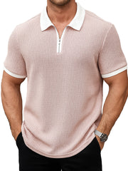 Men's Daily Casual Patchwork Waffle Fabric Lapel Short-sleeved Polo Shirt 