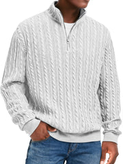 Men's Fashion Textured Stand Collar Zipper Casual Long Sleeve T-shirt