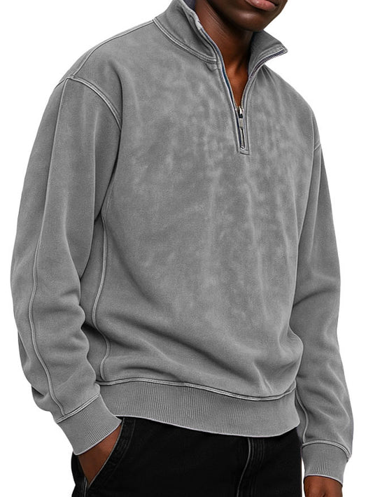 Men's Clothing Fashionable Casual Daily Stand-neck Suede Fabric Long-sleeved Zipper Hoodie