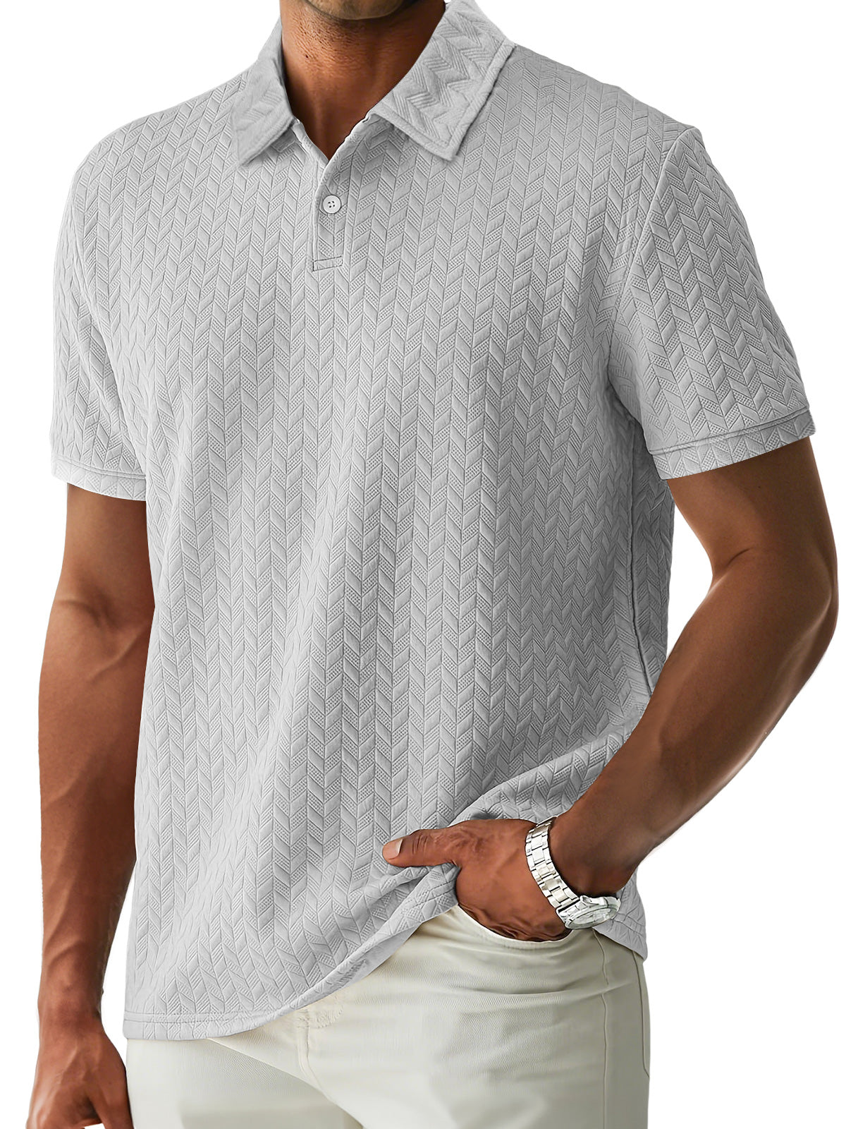 Men's Casual Lapel Jacquard Comfort Short Sleeve POLO Shirt