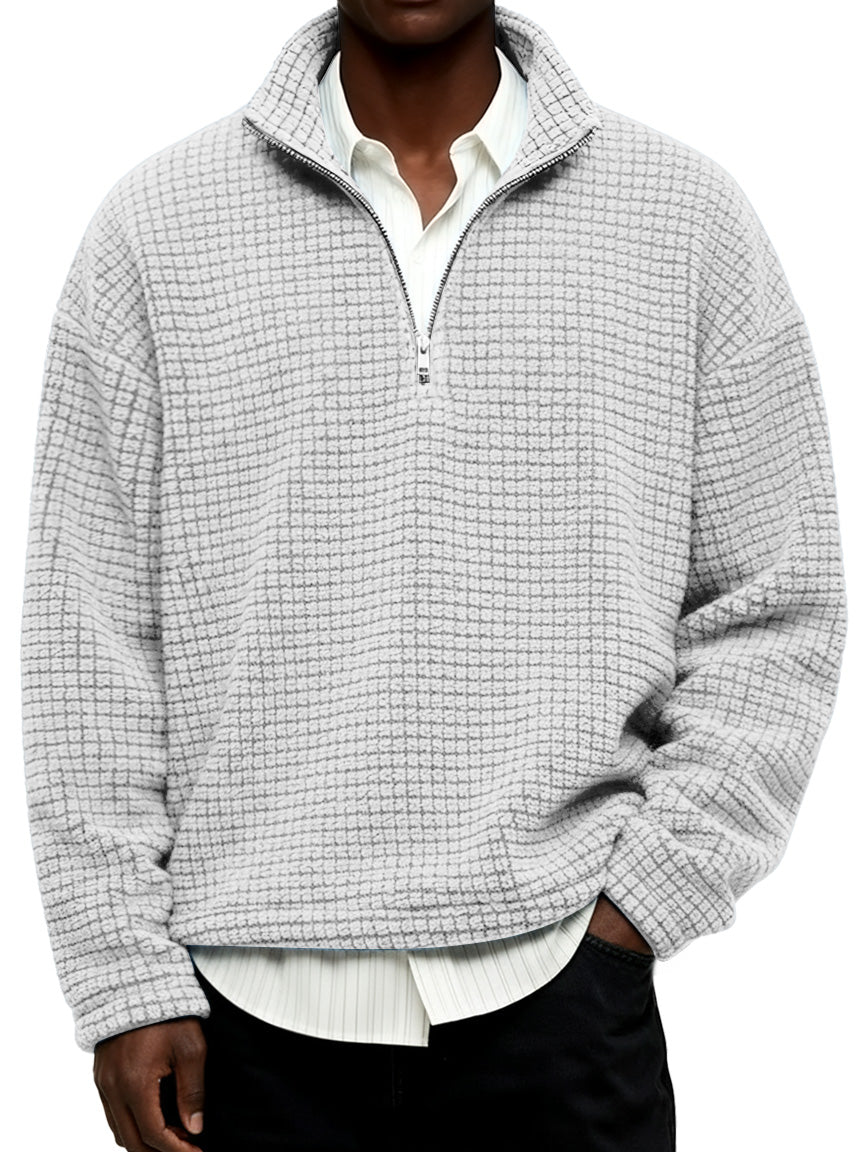 Men's Daily Textured Stand Collar Zipper Casual Sweatshirt