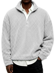 Men's Daily Textured Stand Collar Zipper Casual Sweatshirt