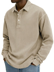 Men's Stylish Retro Corduroy Lapel Long-sleeved Polo Shirt