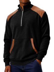 Men's Clothing Fashionable Casual Stitching Pit Strip Corduroy Fabric Pockets Stand Collar Zipper Sweatshirt 