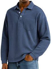 Men's Daily Ribbed Lapel Button-down Casual Pocket Polo Shirt